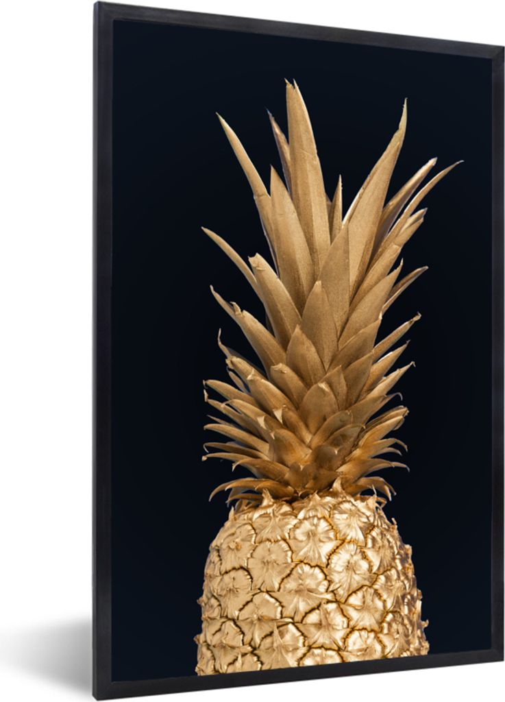 MuchoWow Gerahmtes Poster Ananas - Gold - Farbe - Schwarz - Obst - Luxus 20x30 cm - Poster mit Schwarzem Bilderrahmen Wandposter Rahmen Foto Bild...