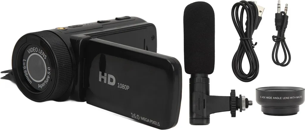 Caméra de Vlogging 16MP avec Écran Pivotant et Objectif Grand Angle HD