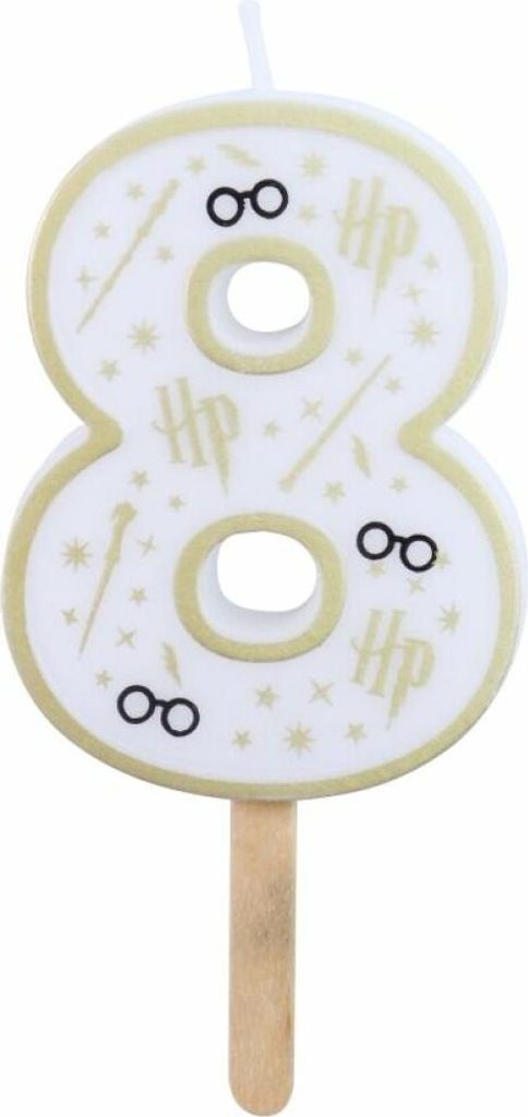 Geburtstagskerze Nummer 8 ( Harry Potter weiß und gold) 7 cm