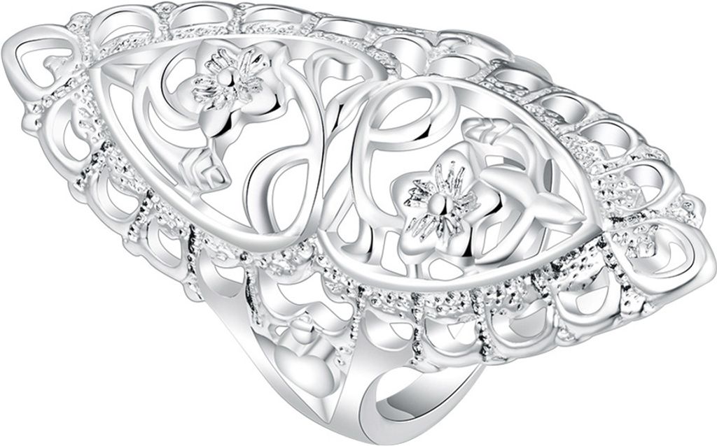 Versilberter Legierungs-Hohlschnitzerei-Blumen-Fingerring-Damenschmuckgeschenk-US 9