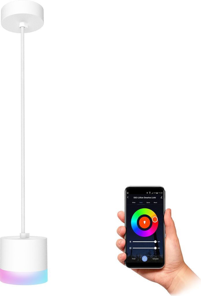 SSC-LUXon Design Deckenleuchte weiß VORA - moderne Pendelleuchte inkl. Smart Home GX53 Lampe kompatibel mit Alexa, Google & Siri