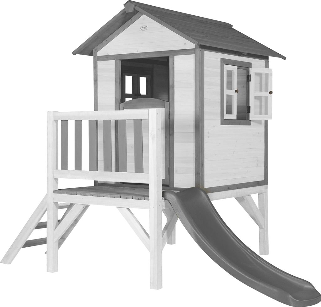 AXI Spielhaus Beach Lodge XL in Weiß mit Rutsche in Grau | Stelzenhaus aus Holz für Kinder | Kleiner Spielturm für den Garten