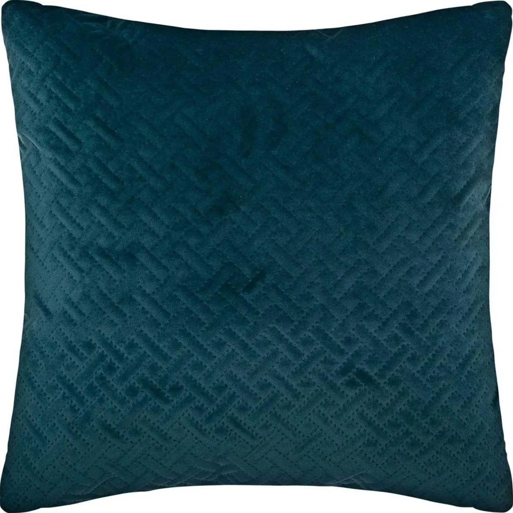 Coussin de décoration bleu canard 40x40 cm effet velours soyeux