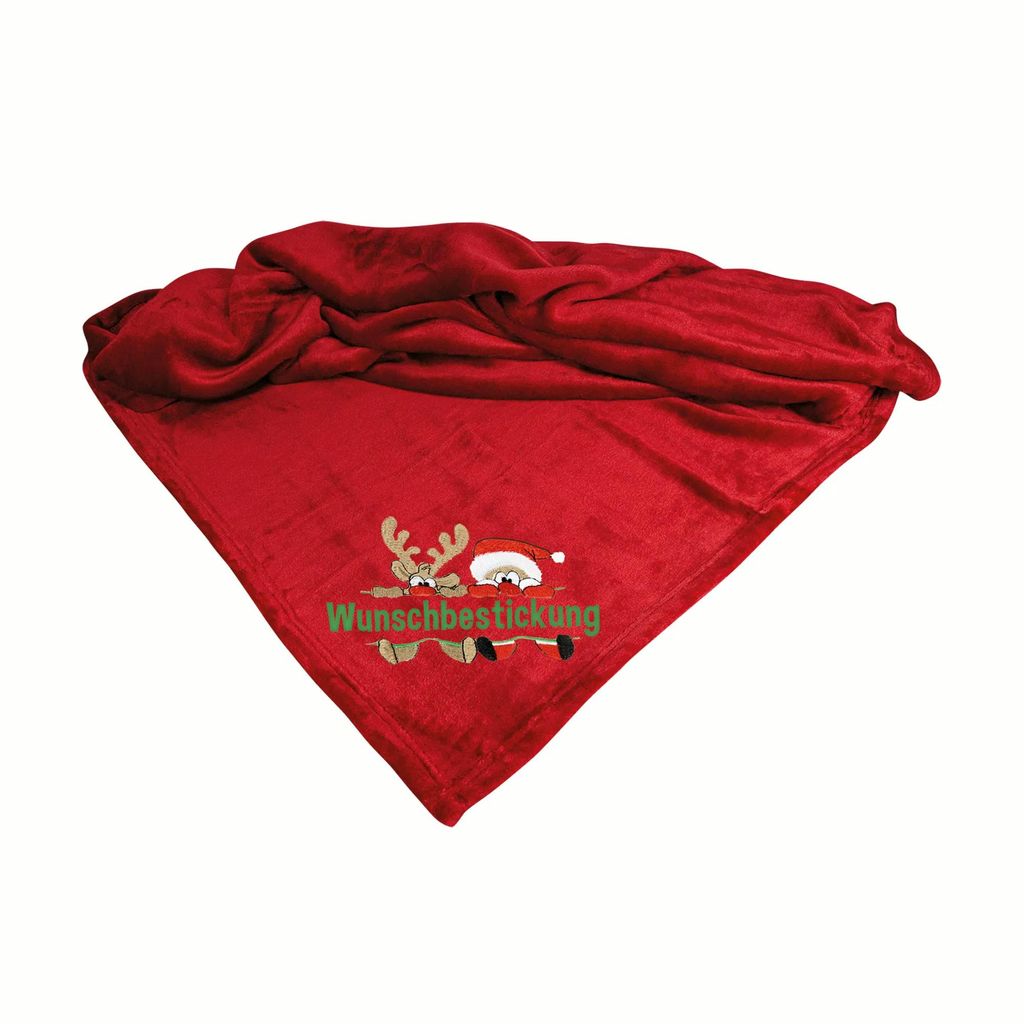 Mikrofaserdecke Premium Rot Weihnachtsmotiv mit Name