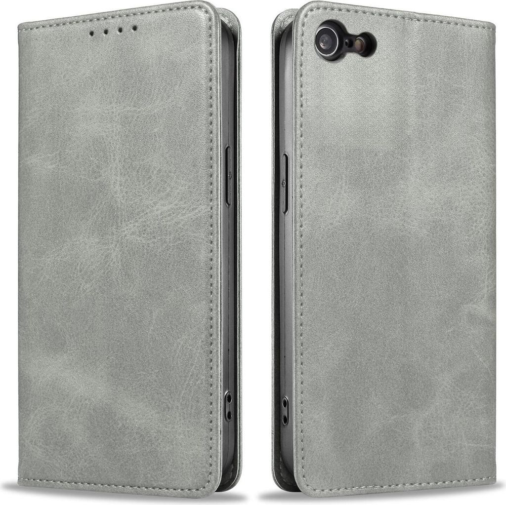 Handyhülle für Apple iPhone 6 / 6s Kunstleder Flip Cover Hülle Handytasche Case Kartenfach Farbe: Grau