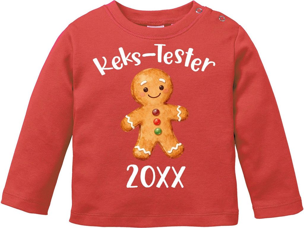 Baby Langarmshirt Kekstester Lebkuchen Design Jahreszahl personalisiert Weihnachtsshirt Babyshirt Weihnachtsmotiv MoonWorks