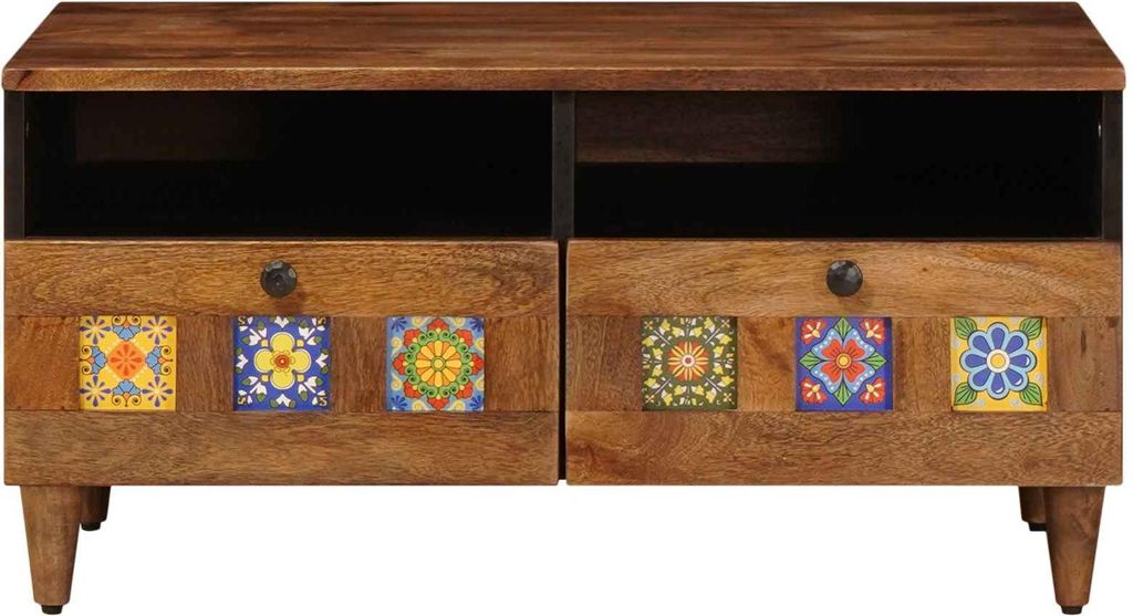 Eleganter Möbel TV-Schränk mit Regal Walnuss 70 x 33,5 x 46cm Massivholz Mango - CJG982934 - CD- & DVD-Regale