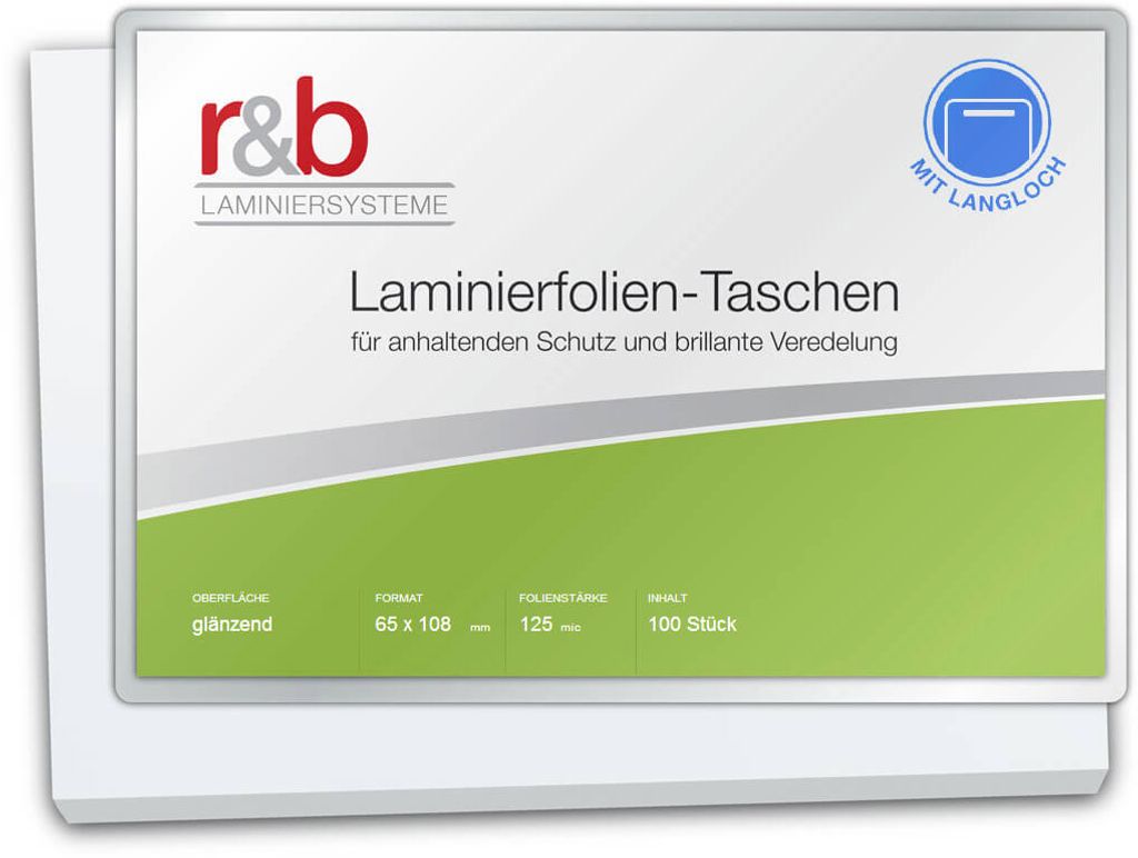 Laminierfolien Gepäck Anhänger (65 x 108 mm), 2 x 125 mic, glänzend, mit Langloch (100 Stück)