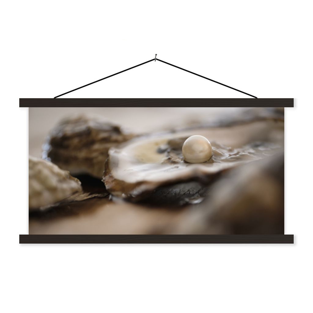 MuchoWow Textilposter Perle - Muschel - Auster 150x75 cm mit schwarzem Rahmen - Posterleiste