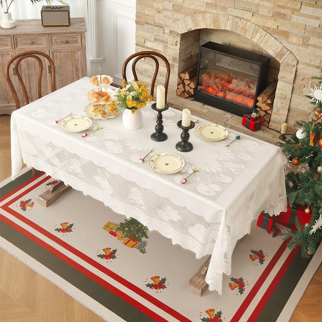 Tovaglia Rettangolare 33x45 Cm Con Gnomo Ricamato - Decorazione Natale E Inverno - Bianca