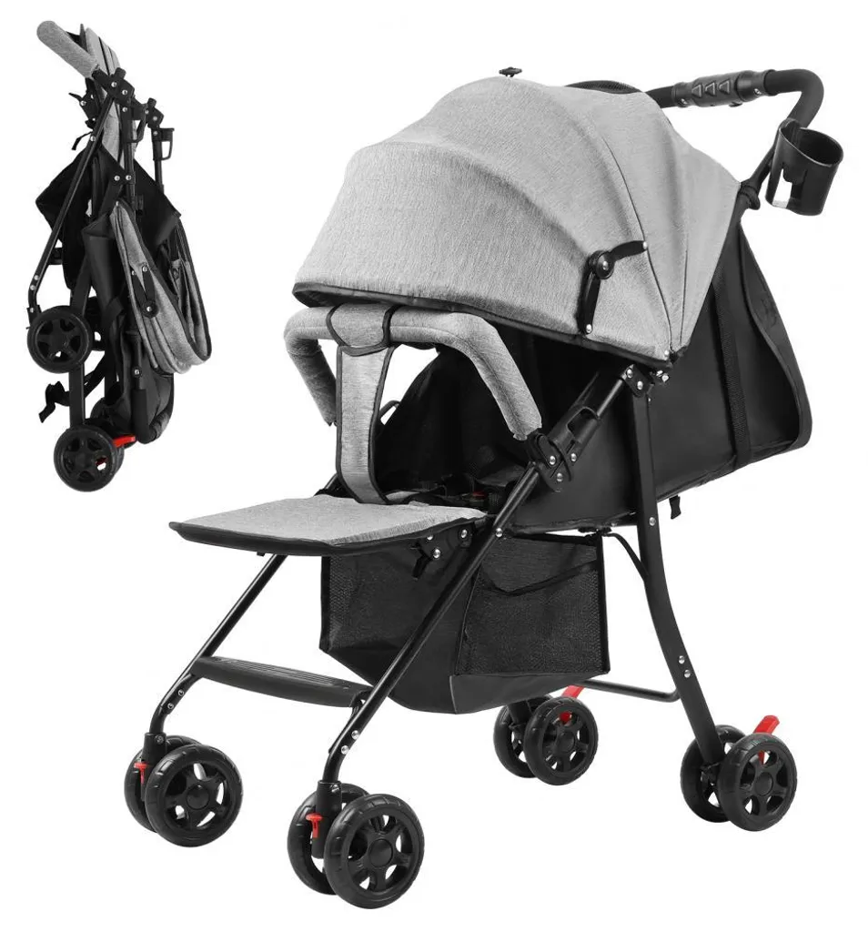Poussette bébé légère : fini l'encombrement avec le pliage 1 main, Gris