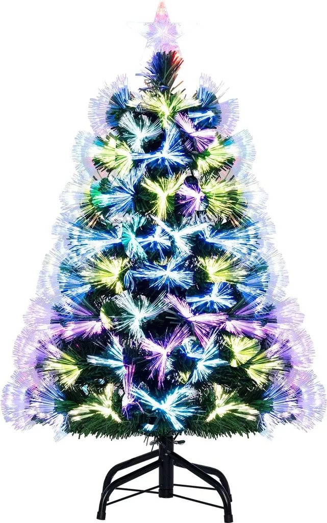 Sapin de Noël fibre optique 95 cm, 93 branches, vert dense et réaliste