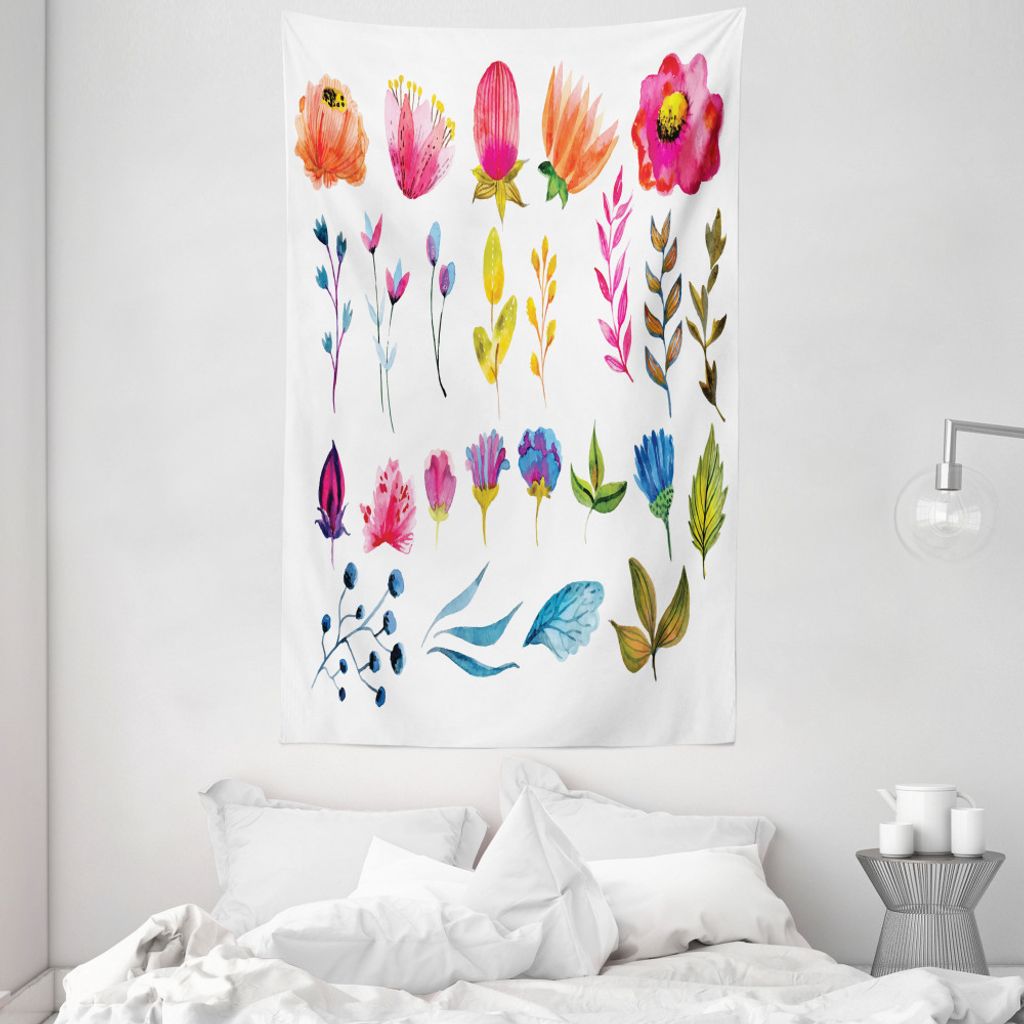 ABAKUHAUS Aquarell Wandteppich und Tagesdecke, Gartenpflanzen Kunst aus Weiches Mikrofaser Stoff Waschbar ohne Verblassen Digitaldruck, 140 x 230 c...
