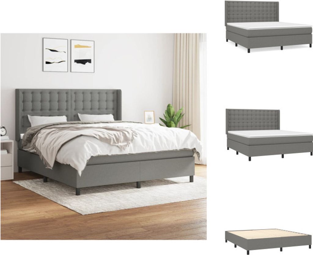 vidaXL Boxspringbett mit Matratze Dunkelgrau 180x200 cm Stoff - Betten & Bettgestelle