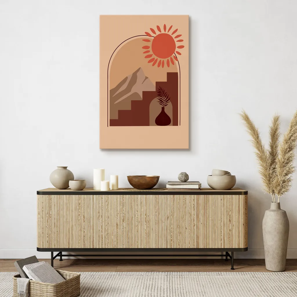 Muralo Tela Boho Chic 70x100 - Sole Astratto e Foglie per Interni - 7