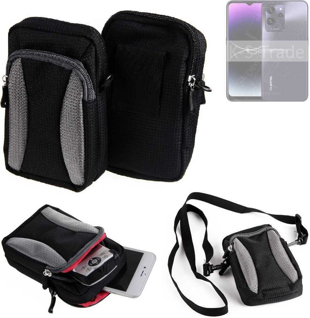K-S-Trade Holster Schutz Hülle kompatibel mit Oukitel C32 Handy Hülle Gürteltasche Umhängetasche mit Zusatzfach schwarz