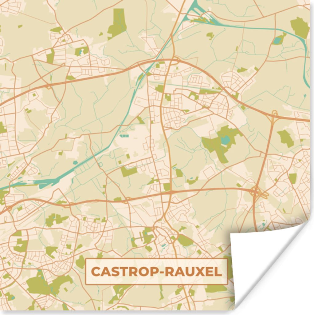 MuchoWow Poster Castrop-Rauxel - Karte - Stadtplan - Vintage 30x30 cm - Wandposter - Printing