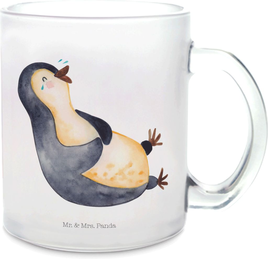 Mr. & Mrs. Panda Teetasse Pinguin Lachen - Transparent - Geschenk, Trinkglas, Witzig, glastasse, Haha, Funny, Tee Tasse, Fröhlich, Lol, Haferl, Pott