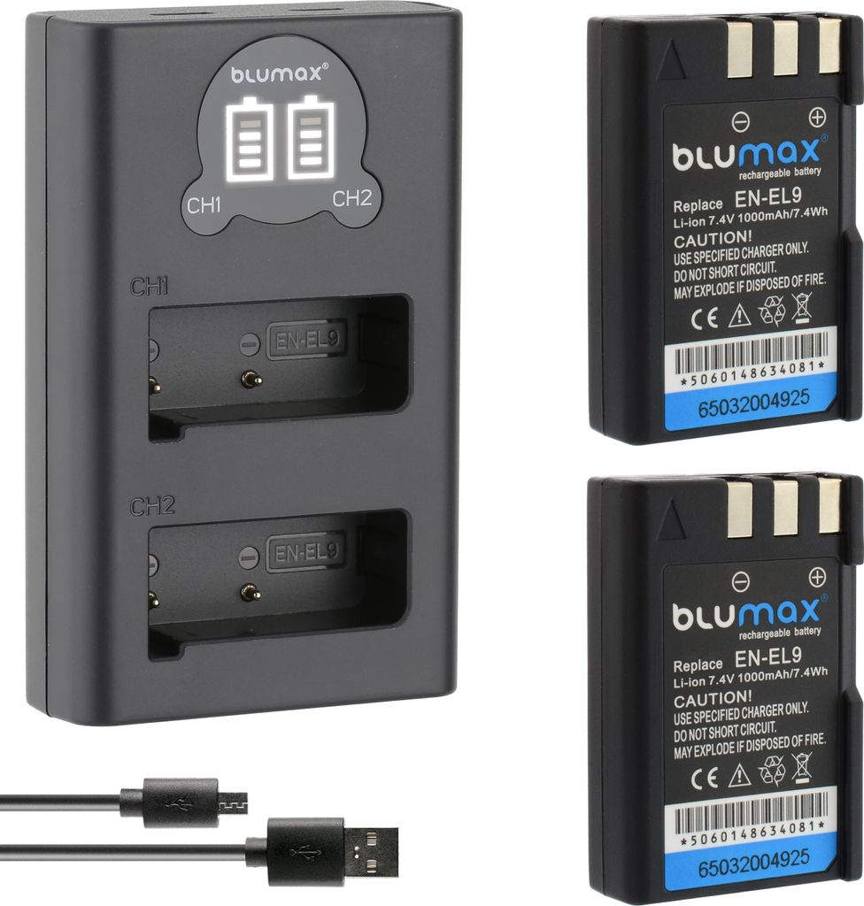 2x Akku + LCD Lader für Nikon EN-EL9  DSLR D40 D60 D3000 Produktbild 