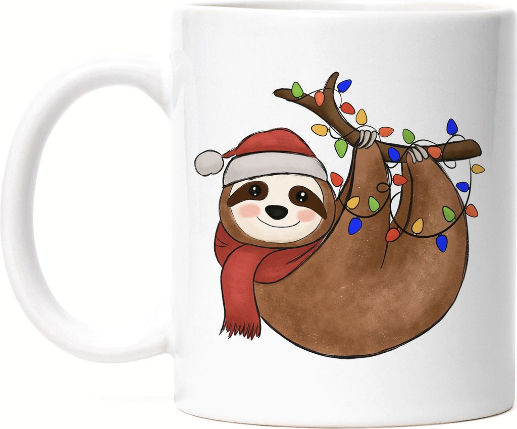 Weihnachts-Faultier Tasse Weiß Geschenkidee Faultier-Fans Sloth Süßes Motiv für Weihnachten für Familie Freunde