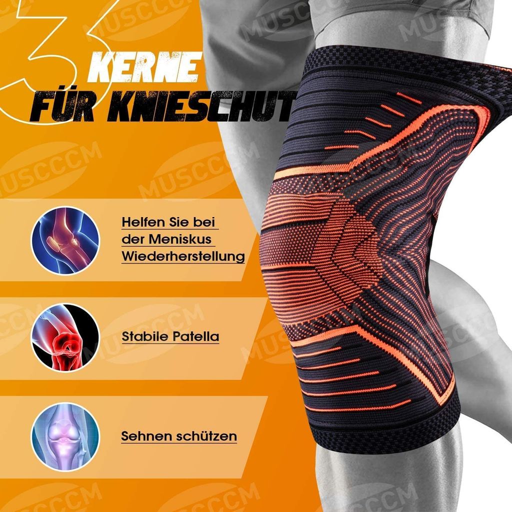 Orange 3D Kniebandage Kniestütze Sport Bandage Knie Schutz Patellabandage M-XL 