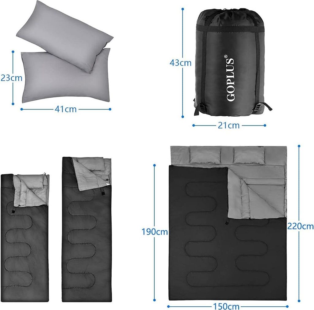 Doppelschlafsack 220x150cm Baumwollflanell - Camping Schlafsack 2 Personen