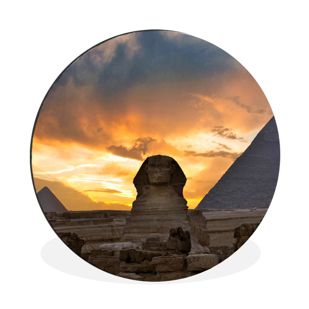 MuchoWow Aluminium Wandkreis Sphinx bei Sonnenuntergang Ø 60 cm Wanddeko Modern Wohnzimmer - Wand Kreis - Wandbild - Schlafzimmer - Aluminium Bi...