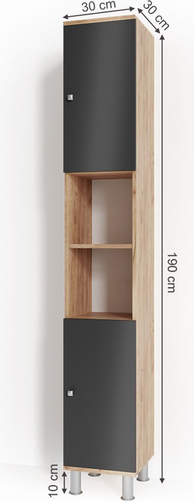 Vicco Badschrank Fynn, 30 x 190 cm, Anthrazit/Goldkraft Produktbild 3