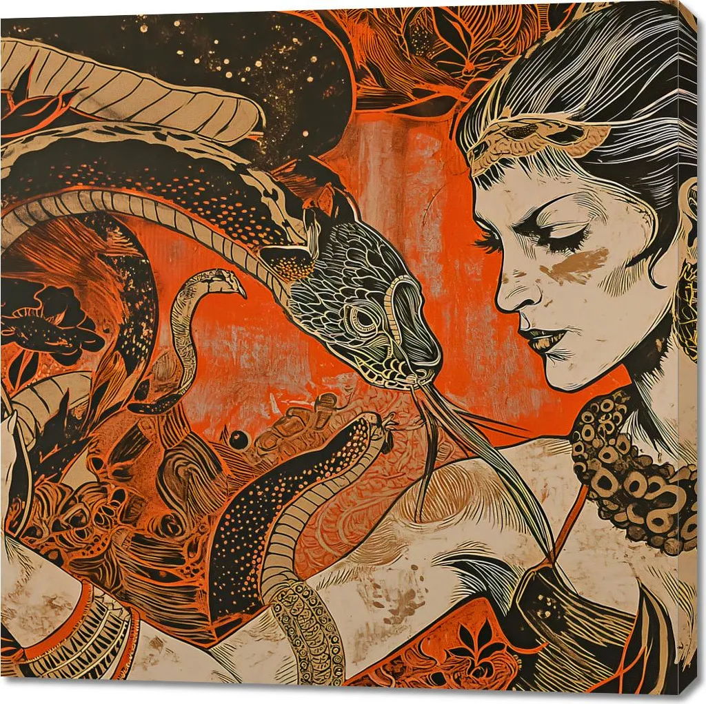 Quadro di Design 100x100 cm Conversazione con il serpente - Arte Luxury