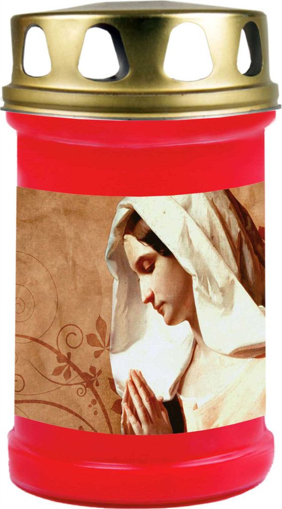 Grabkerze Rot, Brenndauer: 48 Stunden, Motiv: Maria