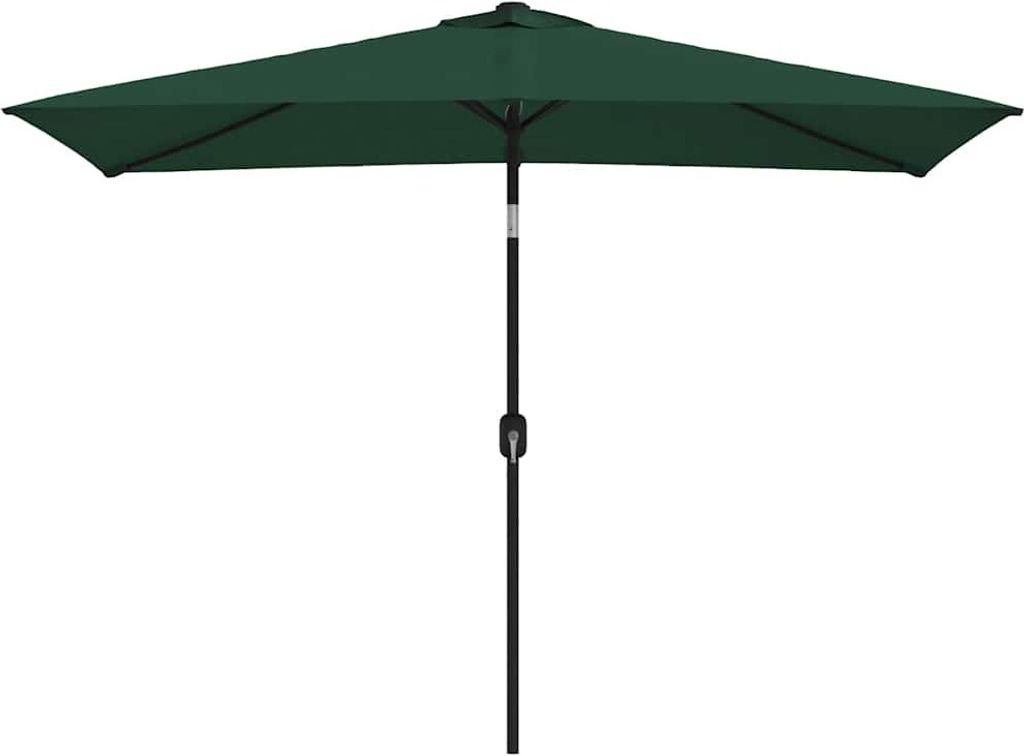 A rectangular green patio umbrella is shown against a white background.