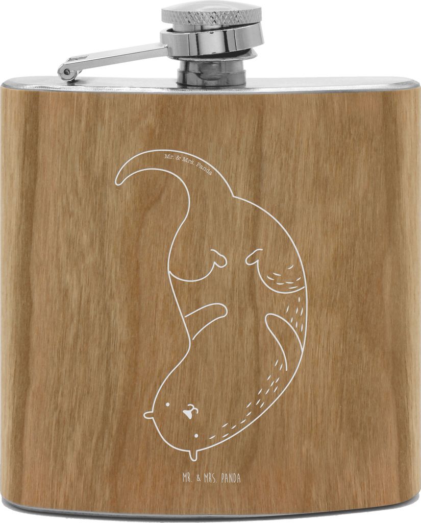 Mr. & Mrs. Panda Flachmann Otter Kopfüber - Transparent - Geschenk, Süß, feldflasche, Niedlich, Seeotter, outdoor, Hip Flask, edelstahl, Aus, See