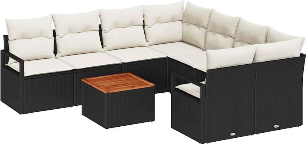 Gartensofa-set mit Kissen 9 pcs Schwarz Poly-Rattan