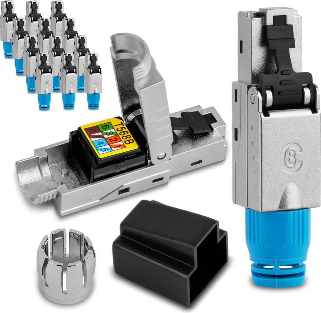 14x CAT 6A RJ45 Netzwerkstecker werkzeuglos Netzwerk Stecker CAT7 CAT6 CAT5 Kabel