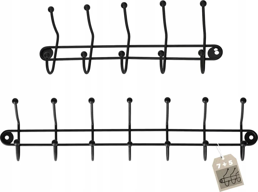 Gain de place : Patère murale noire 5 ou 7 crochets pour ranger vos murs