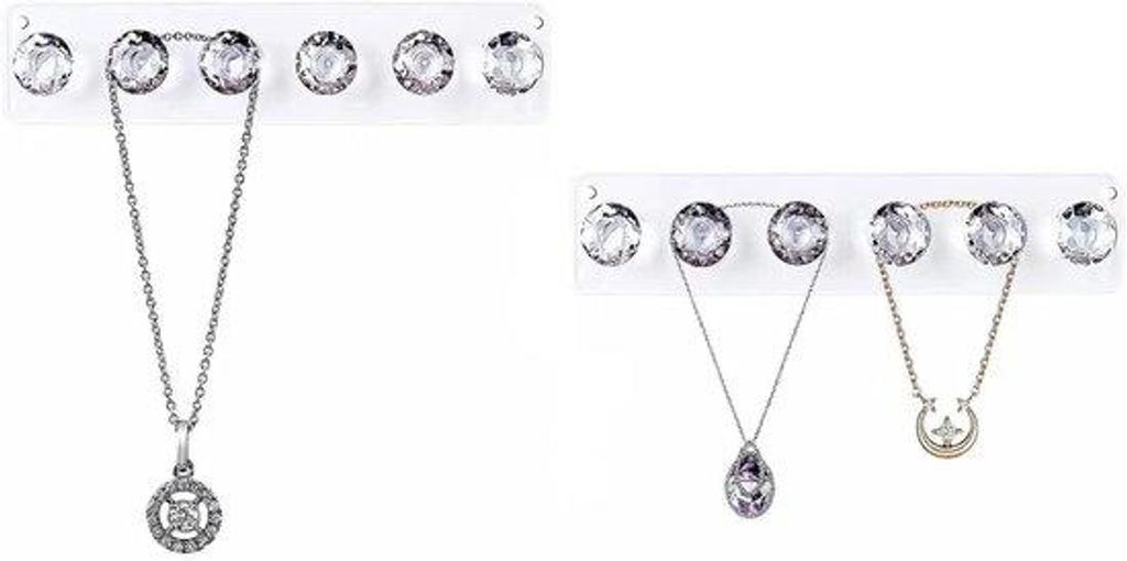 Diamantformige Halskettinghalterer aus Acryl, Wandmontage, Schmuckhalter für Schmuckketten, Geschenk für Mädchen Frauen (2er Pack von 6)