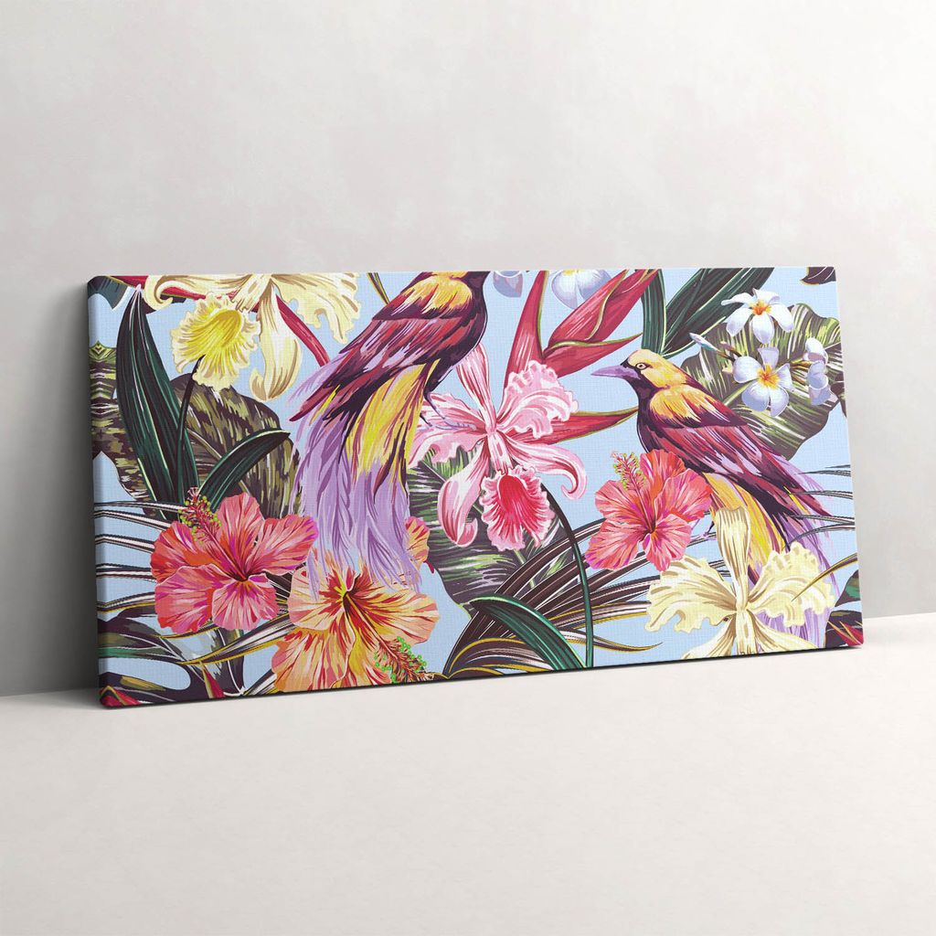 Illustration von Vögeln auf einem Zweig – Leinwandbild Wandbild – 120x60 cm – Leinwandbilder – Wandbilder – Schlafzimmer – Flur