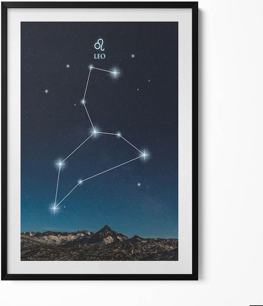 Sternbild Löwe– Wandbild mit Rahmen – Gerahmtes Bild – Wanddekoration – 70x100 cm – Schwarz Rahmen