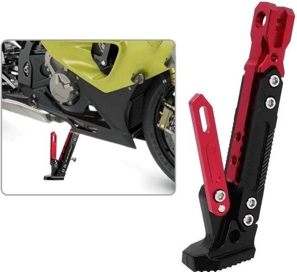 Béquille latérale pour moto rabaissée en alu rouge réglable et solide