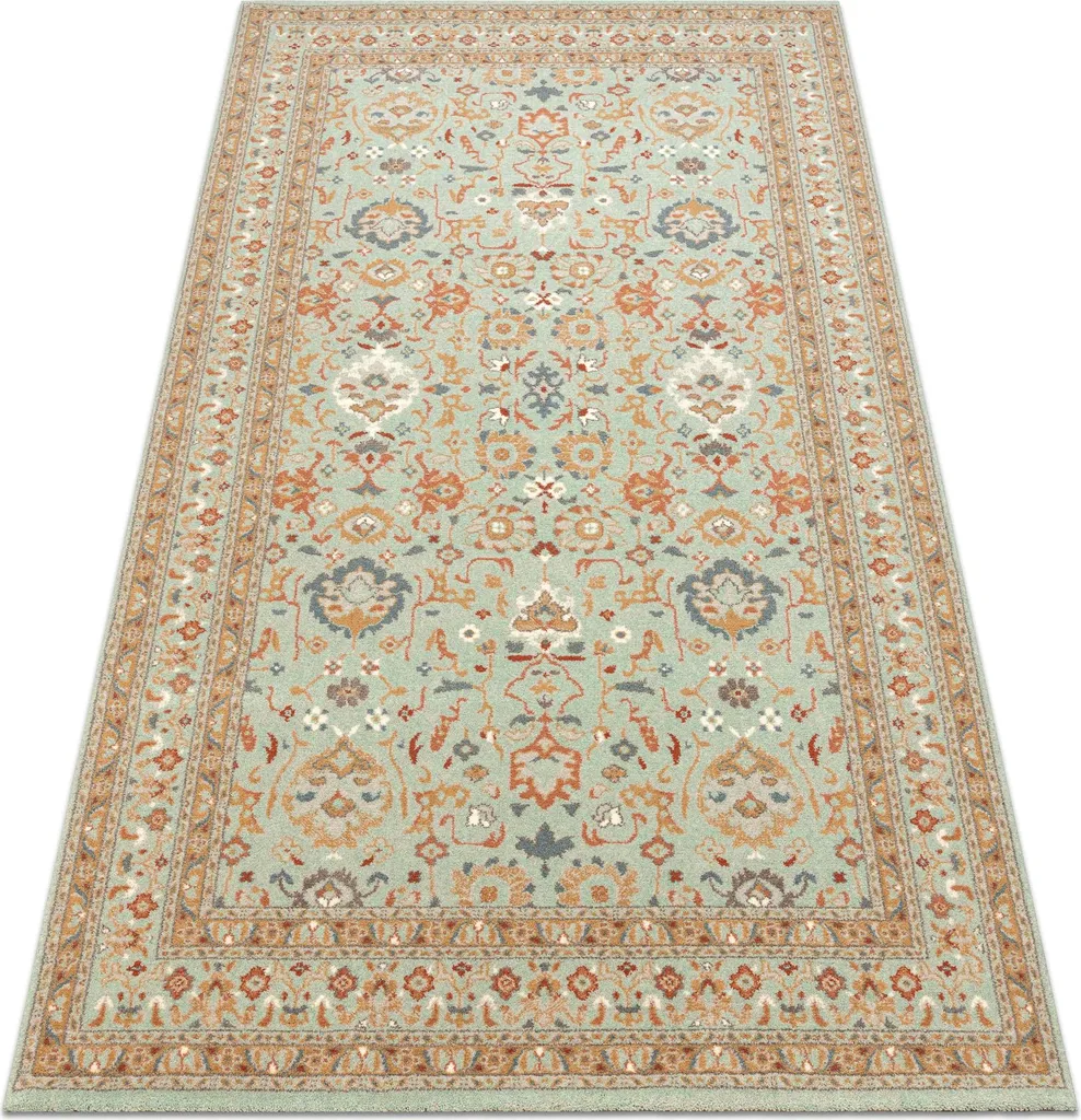 Tapis laine OSTA SOHO vert naturel et beige, finition ornement 80x160cm