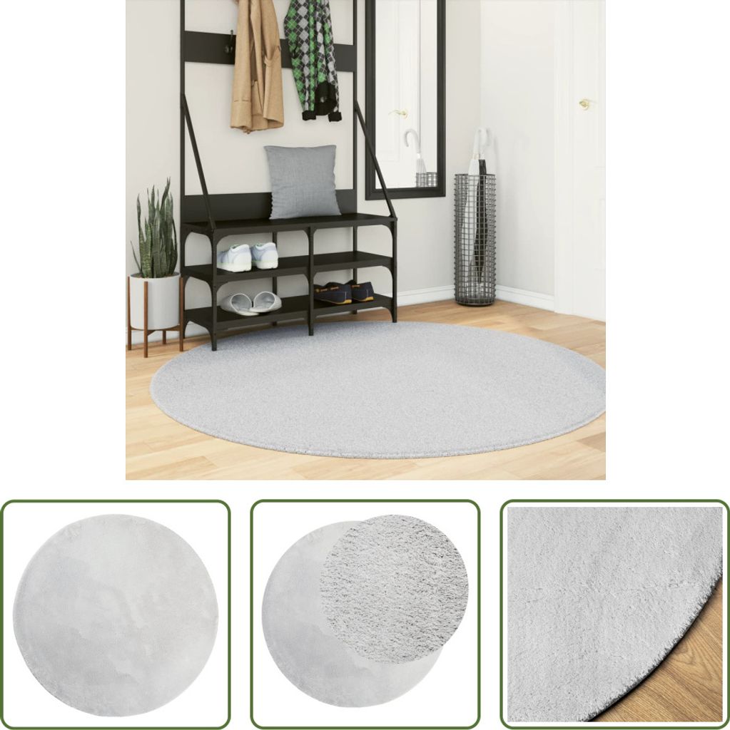 The Living Store Teppich HUARTE Kurzflor Weich und Waschbar Grau Ø 160 cm
