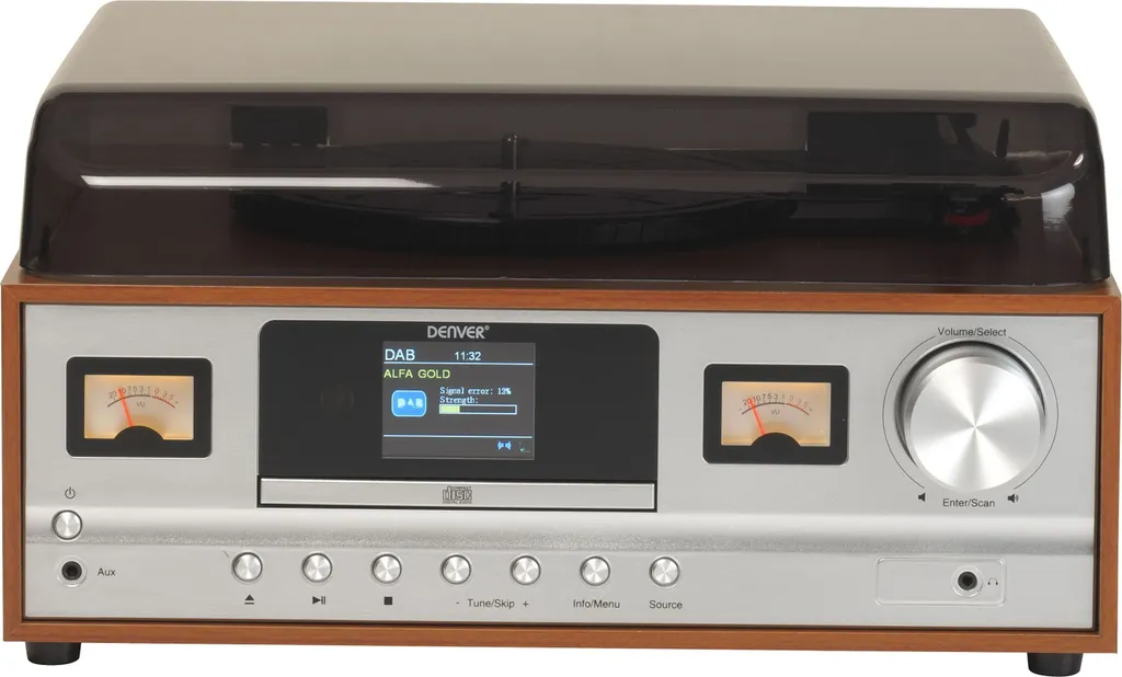 Platine Vinyle Bluetooth Denver MRD-52 avec Radio DAB+ et Finition Bois