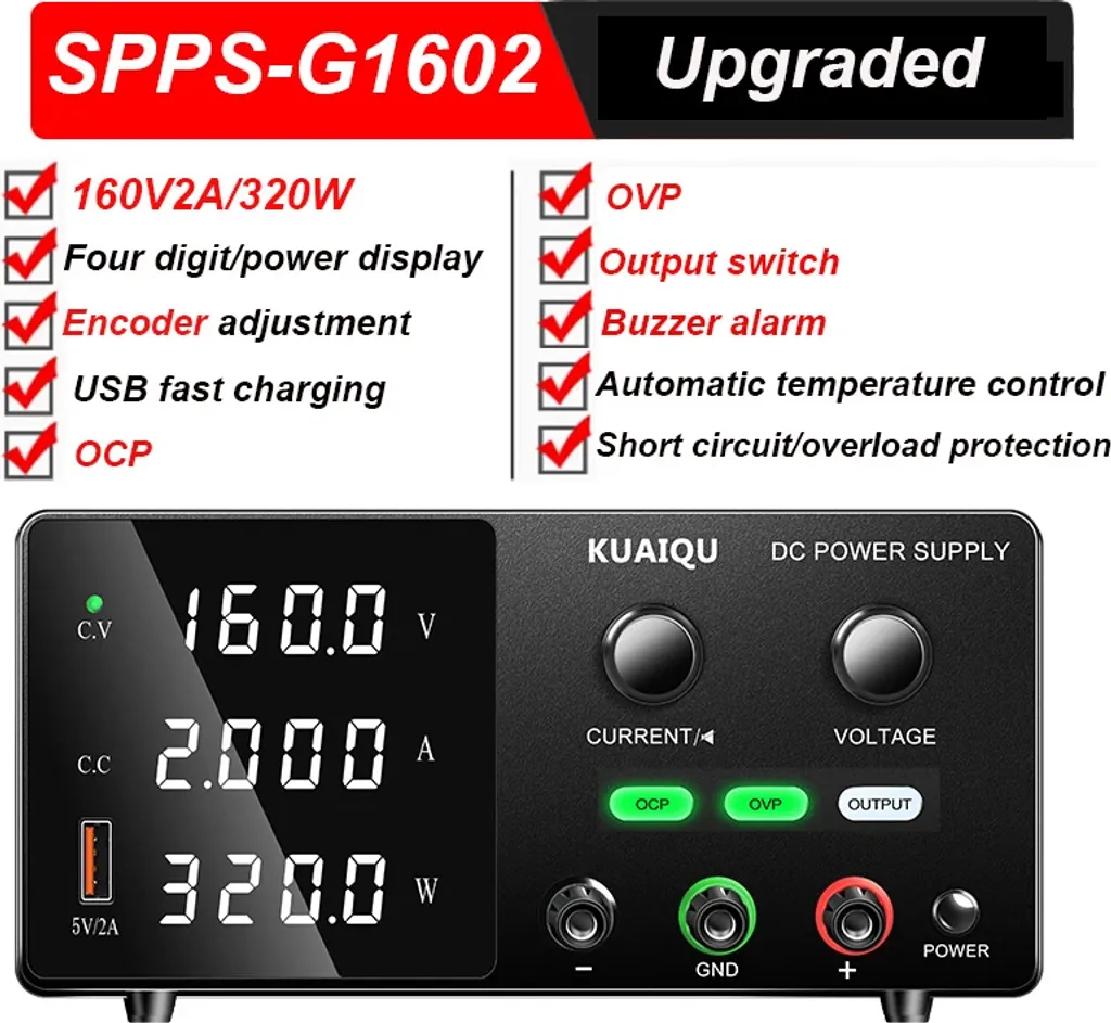 Source d'alimentation réglable 160V 2A avec port de charge rapide USB - 2