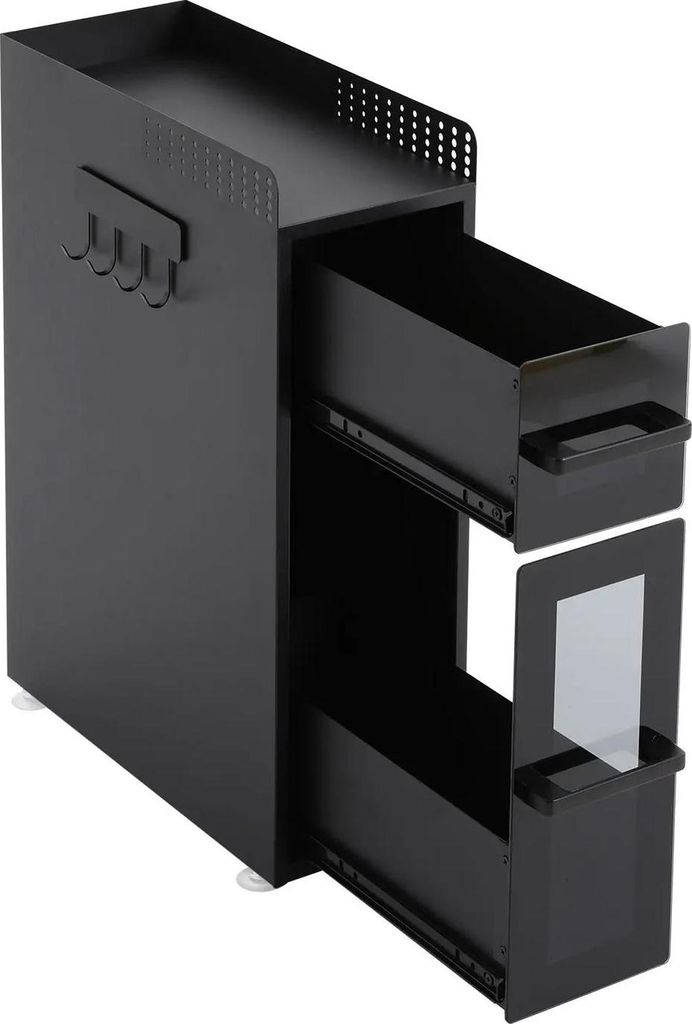 Gewürzregal/Gewürzständer - 3-stöckig ausziehbar - Mit Schublade - 36×15×51 cm - Schwarz