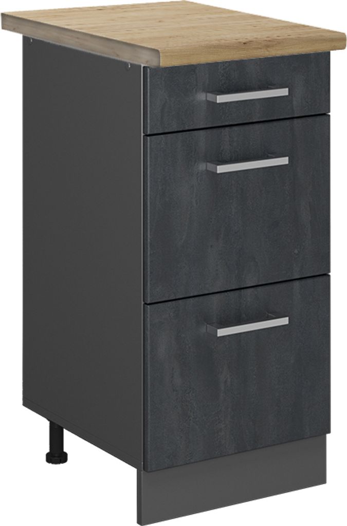 Küchenunterschrank Vicco R-Line Schwarz Beton 40 cm AP Eiche, Model 47603