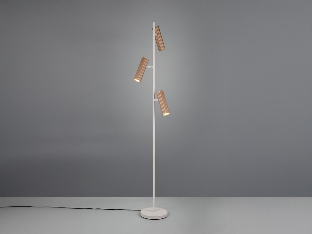 Moderne LED Stehlampe Grau mit 3 Spots Braun Leselampe Wohnzimmer, Höhe 150cm