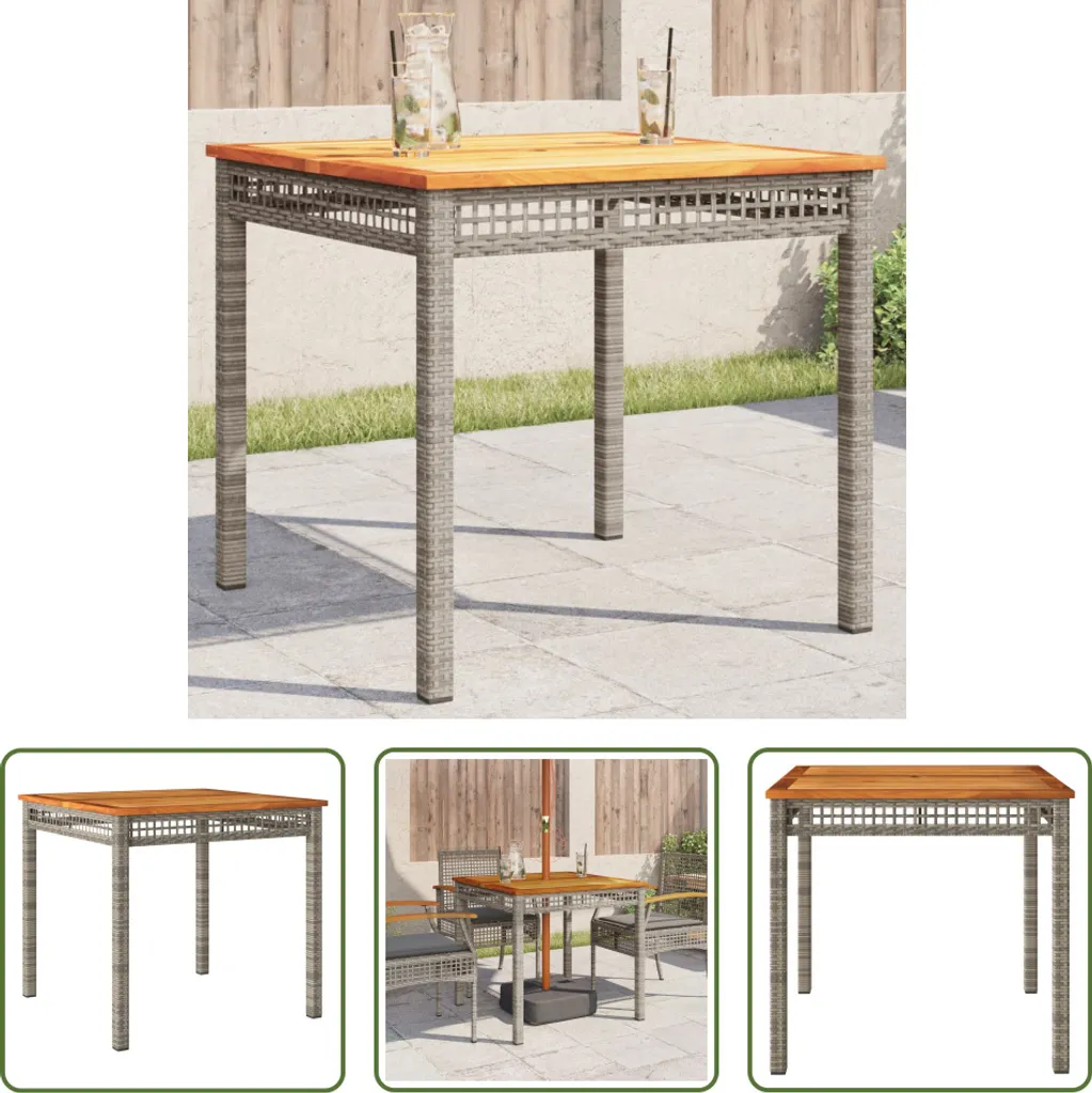 Table de terrasse carrée en résine tressée et bois d'acacia gris 80 cm