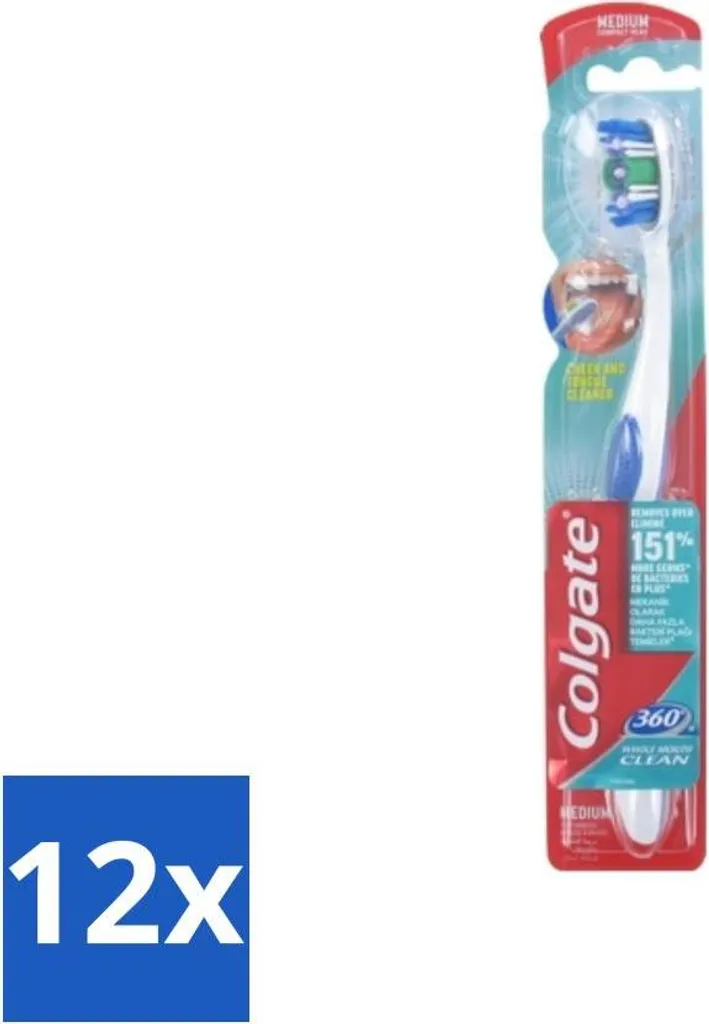 Brosse à dents Colgate 360° Medium pour haleine fraîche et dents propres x12