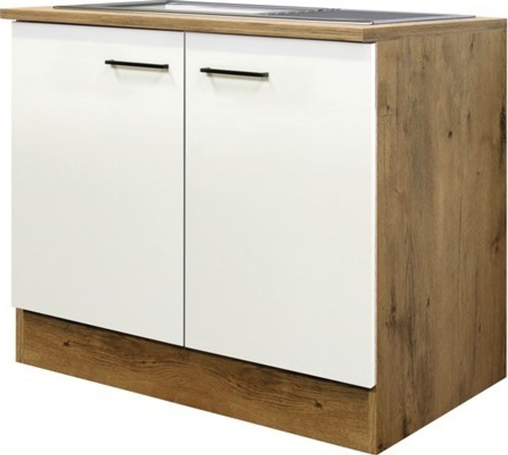 Flex Well Spülenschrank inkl Spüle Vintea BxTxH 100 x 60 x 85 cm magnolienweiss matt zerlegt 00011648