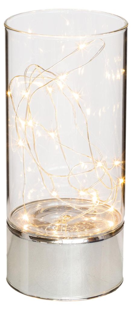 creativ home Glas Dekogefäß Transparent rund mit 20er LED-Lichterkette